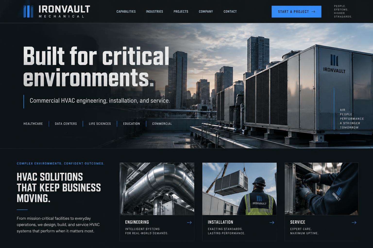 Ironvault Mechanical commercial HVAC website concept