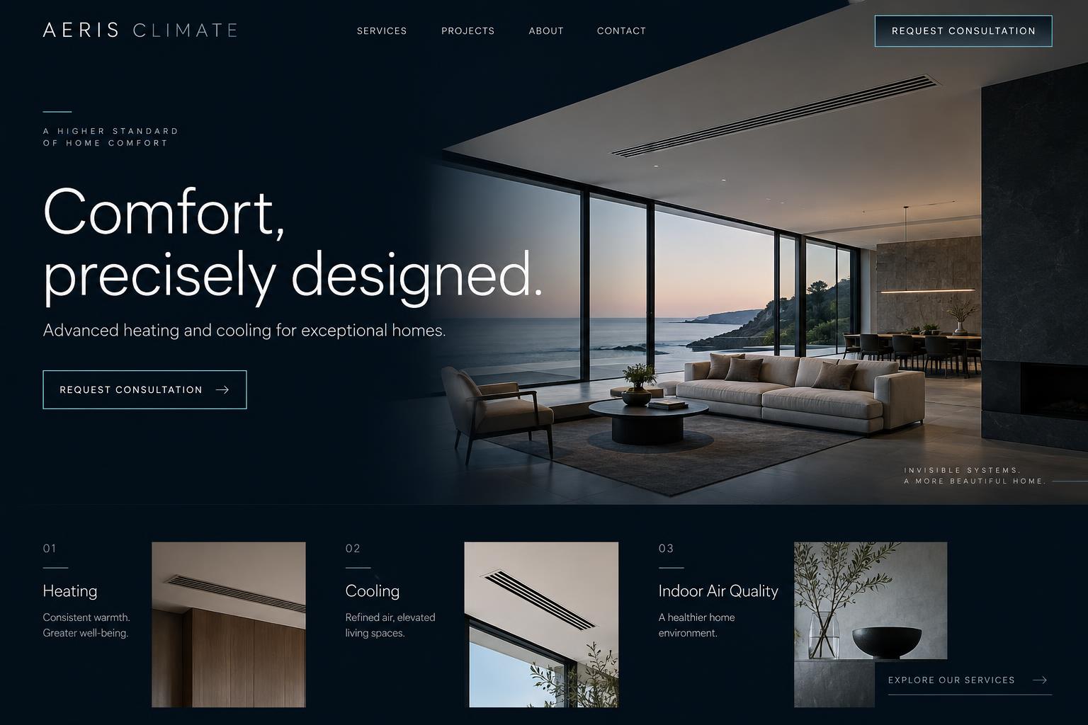 Aeris Climate luxury residential HVAC website concept