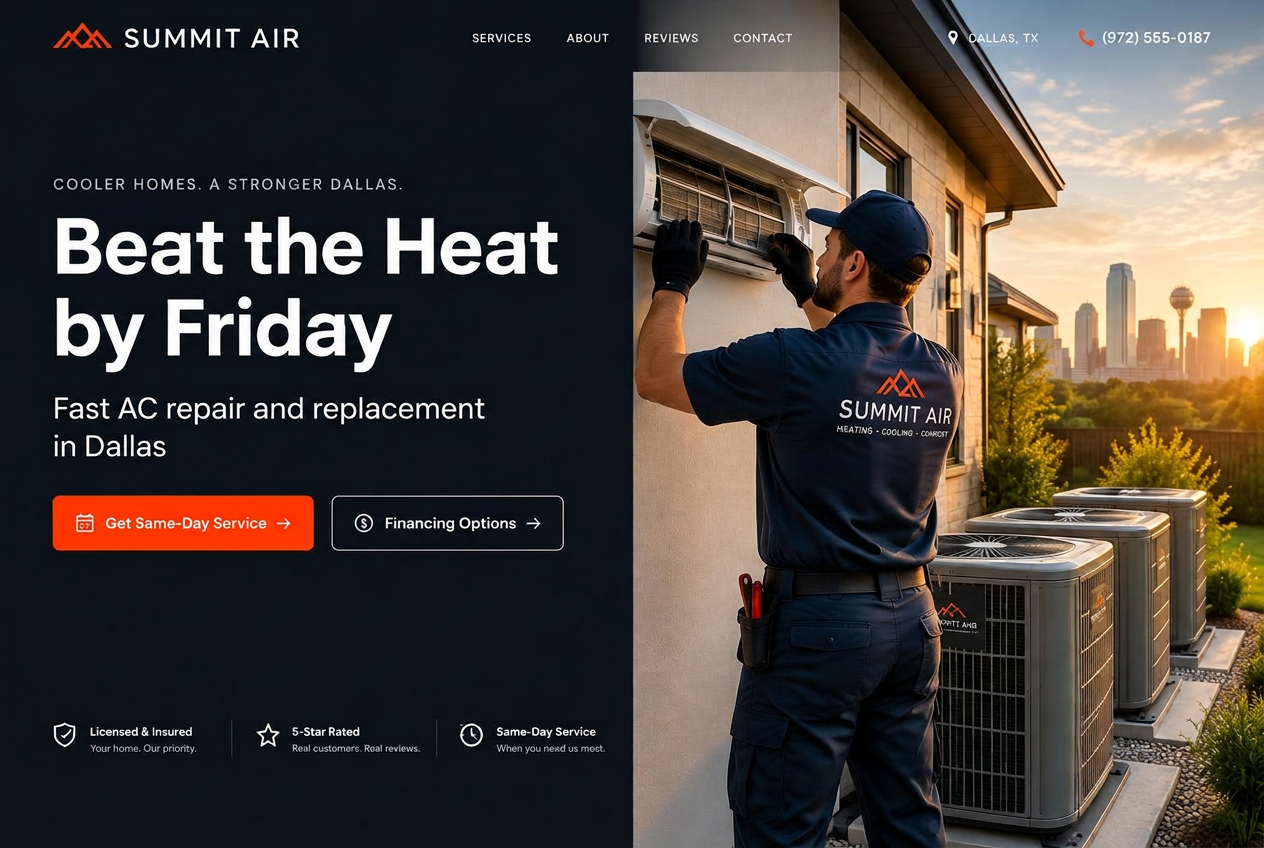 Summit Air cinematic split-screen HVAC website concept